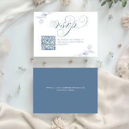 Dusty Blue Script QR Code Wedding RSVP Card Karte