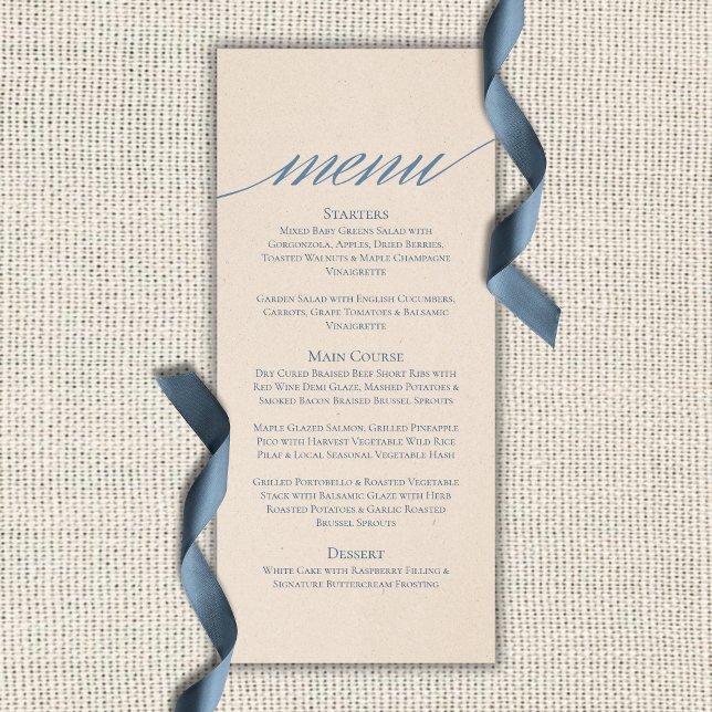 Dusty Blue Script Typography Wedding Menükarte (Dusty Blue Script Typography Wedding Menu
)