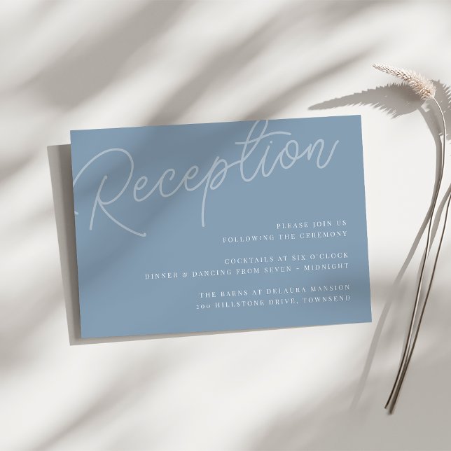 Dusty Blue | Script Watermark Hochzeitsempfang Begleitkarte (Von Creator hochgeladen)