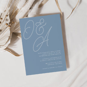 Dusty Blue Script Watermark Monogram Wedding Einladung