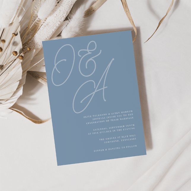 Dusty Blue | Script Watermark Monogram Wedding Einladung (Von Creator hochgeladen)