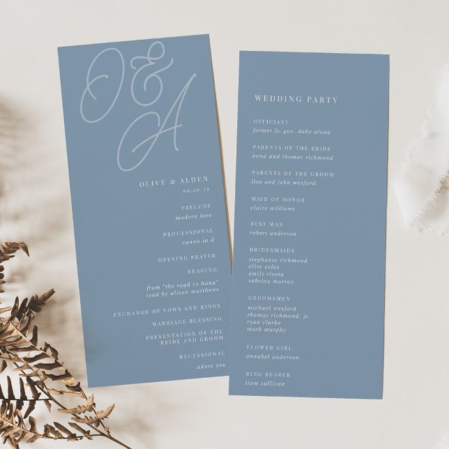 Dusty Blue | Script Watermark Monogram Wedding Programm (Von Creator hochgeladen)