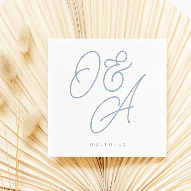 Dusty Blue | Script Watermark Monogram Wedding Serviette (Von Creator hochgeladen)
