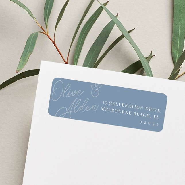 Dusty Blue Script Watermark Wedding Rücksendeadres (Von Creator hochgeladen)