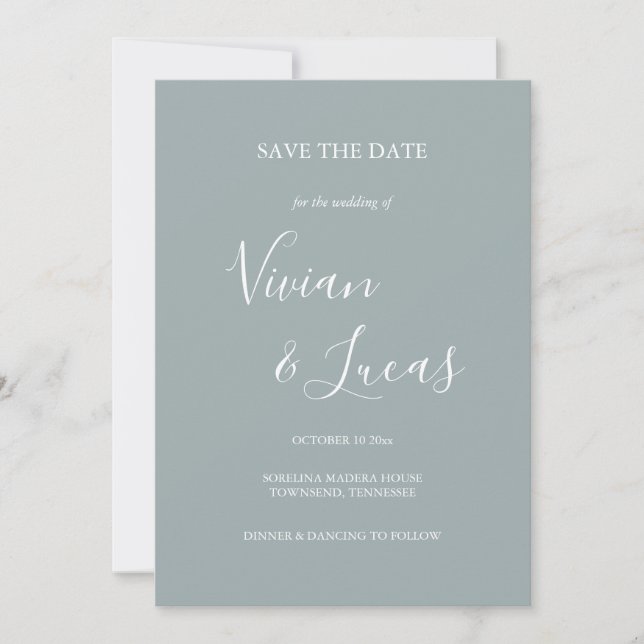 Dusty Blue Script Wedding Save the Date (Vorderseite)