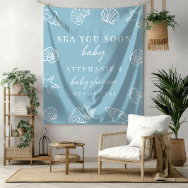 Dusty Blue Sea You Bald Beach Baby Dusche Hintergr Wandteppich