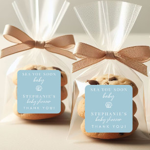 Dusty Blue Sea You Bald danke Ihnen Baby Dusche Quadratischer Aufkleber