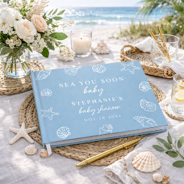 Dusty Blue Sea You Soon Beach Baby Shower Gästebuch