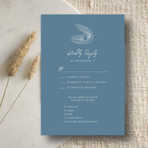 Dusty Blue Seashell Beach Hochzeit in Urlaubsort RSVP Karte