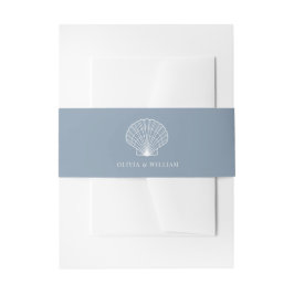 Dusty Blue Seashell Beach Minimal Wedding Einladungsbanderole