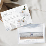Dusty Blue Seashell White Orchid Beach mit Foto Save The Date<br><div class="desc">Dusty Blue Seashell White Orchid Beach Mit Foto Save the Date Dieses Aquarell-Brautparty mit weißen Orchideen und blauen Pampas weißen staubigen blauen Korallen bietet eine perfekte Hochzeit am Strand. Es ist perfekt für Strand, Sommer, rot, tropisch, staubblau, Ziel, ozeanisch themed Hochzeit. Sie können die gesamte Vorlage bearbeiten/personalisieren. Wenn Sie Hilfe...</div>