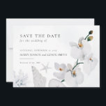 Dusty Blue Seashell White Orchid Beach Save The Date<br><div class="desc">Dusty Blue Seashell & White Orchid Beach Save the Date Dieses Aquarell-Brautparty mit weißen Orchideen und blauen Pampas blauen, staubigen Korallen, die perfekte Hochzeit am Strand. Es ist perfekt für Strand, Sommer, rot, tropisch, staubblau, Ziel, ozeanisch themed Hochzeit. Sie können die gesamte Vorlage bearbeiten/personalisieren. Wenn Sie Hilfe oder passende Produkte...</div>