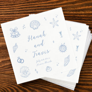Dusty Blue Seashells Beach Coastal Wedding Serviette