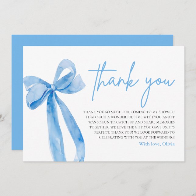 Dusty Blue - Sie bindet den Knoten Dankeschön-Kart Einladung (Vorne/Hinten)