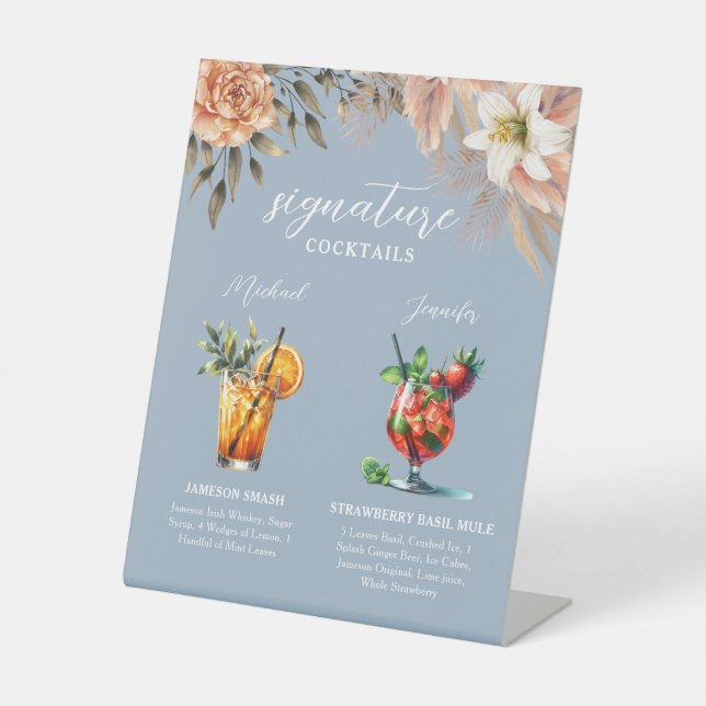 Dusty Blue Signature Cocktails Bar Sign Sockelschild (Vorderseite)