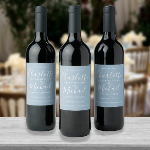 Dusty Blue Signature Schriftzug Hochzeit Weinetikett