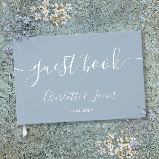Dusty Blue Signature Script Hochzeit Gästebuch (Dusty Blue Signature Script Wedding Guest Book)