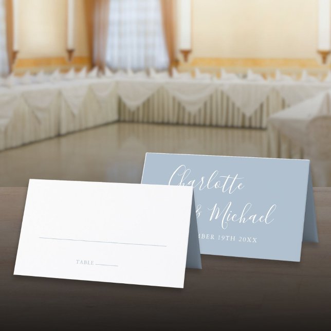 Dusty Blue Signature Script Hochzeit Platzkarte (Dusty Blue Signature Script Wedding Place Card)