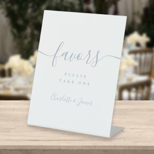 Dusty Blue Signature Script Wedding Favors Table Sockelschild