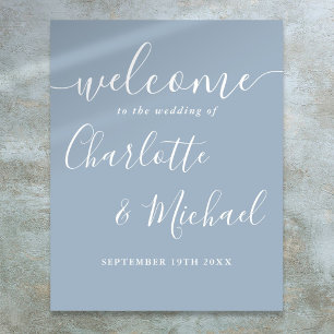 Dusty Blue Signature Script Wedding Welcome Sign Poster