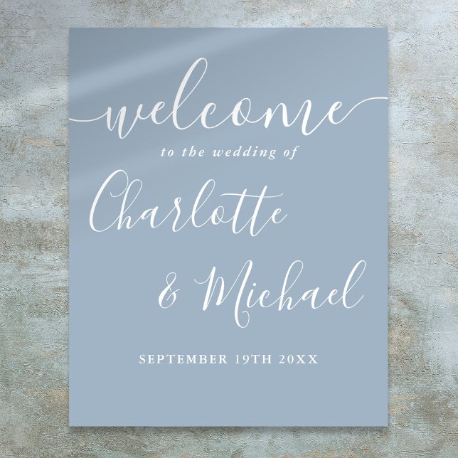 Dusty Blue Signature Script Wedding Welcome Sign Poster (Dusty Blue Signature Script Wedding Welcome Sign)
