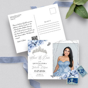 Dusty Blue Silber Tiara Quinceañera Foto Postkarte