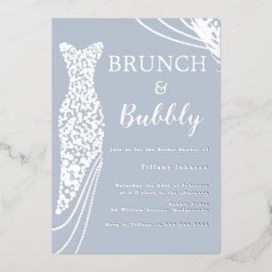 Dusty Blue & Silver Brautparty Brunch & Bubbly Folieneinladung