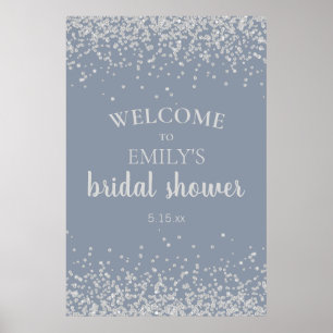 Dusty Blue Silver Confetti Brautparty Poster