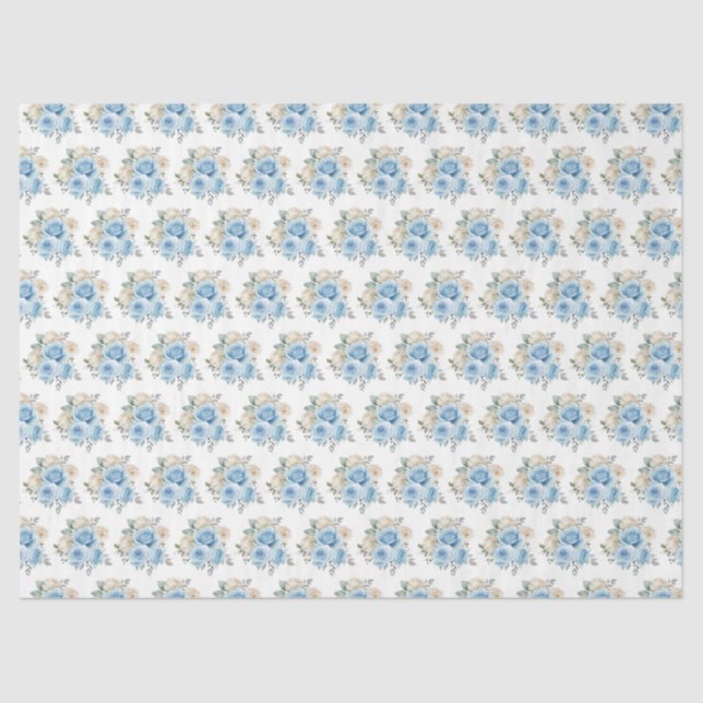 Dusty Blue Silver Elegant Flowers Seidenpapier (Vorderseite)
