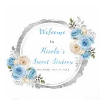 Dusty Blue Silver Elegante Blume 16 . Geburtstag