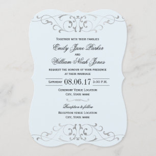 Dusty Blue Silver Elegante Hochzeit Einladung