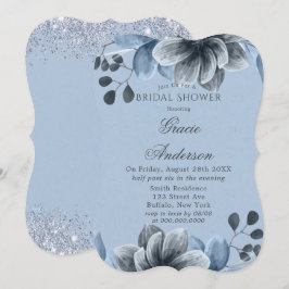 Dusty Blue Silver Floral Bridal Dusche Einladung