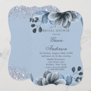 Dusty Blue Silver Floral Bridal Dusche Einladung