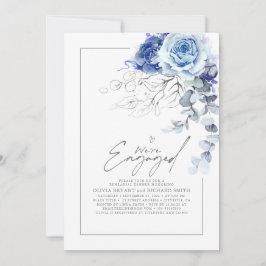 Dusty Blue Silver Floral Engagement Party Photo Einladung