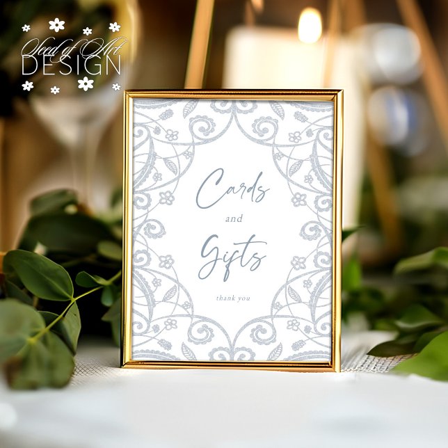 Dusty Blue Silver Floral Lace Wedding Card & Gift Poster (Von Creator hochgeladen)