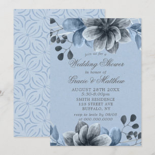 Dusty Blue Silver Floral Polterabend lädt