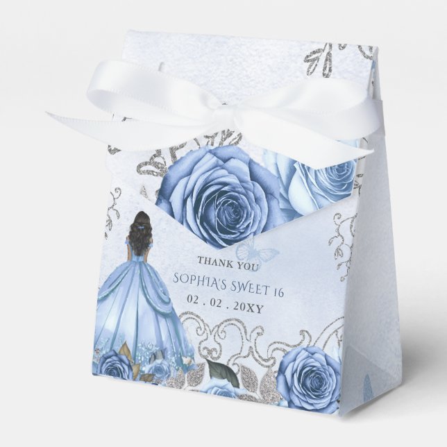 Dusty Blue Silver Floral Princess SWEET 16 Geschenkschachtel (Vorderseite)