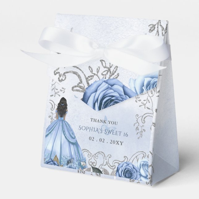 Dusty Blue Silver Floral Princess SWEET 16 Geschenkschachtel (Vorderseite)