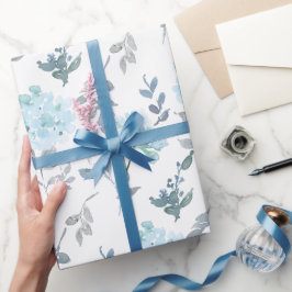 Dusty Blue & Silver Florals | Wasserfarbe Geschenkpapier