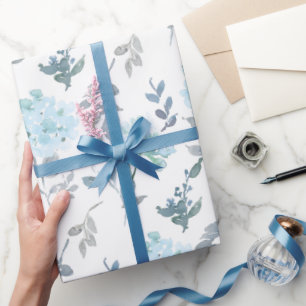 Dusty Blue & Silver Florals   Wasserfarbe Geschenkpapier