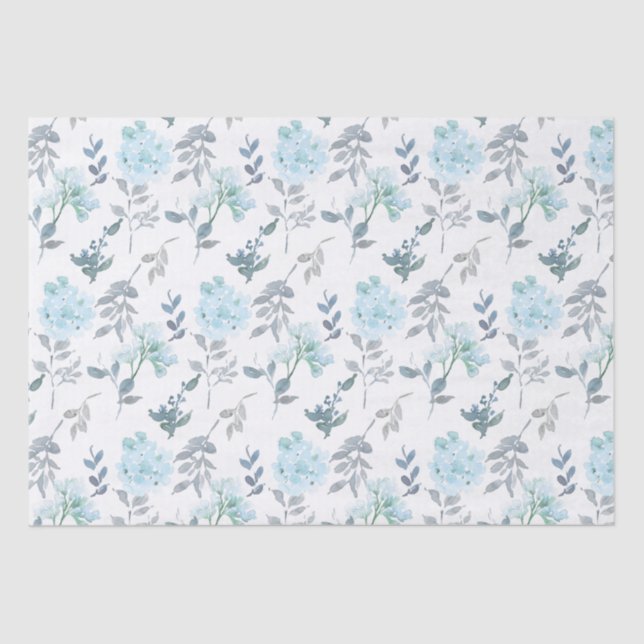 Dusty Blue & Silver Florals | Wasserfarbe Seidenpapier (Vorderseite)