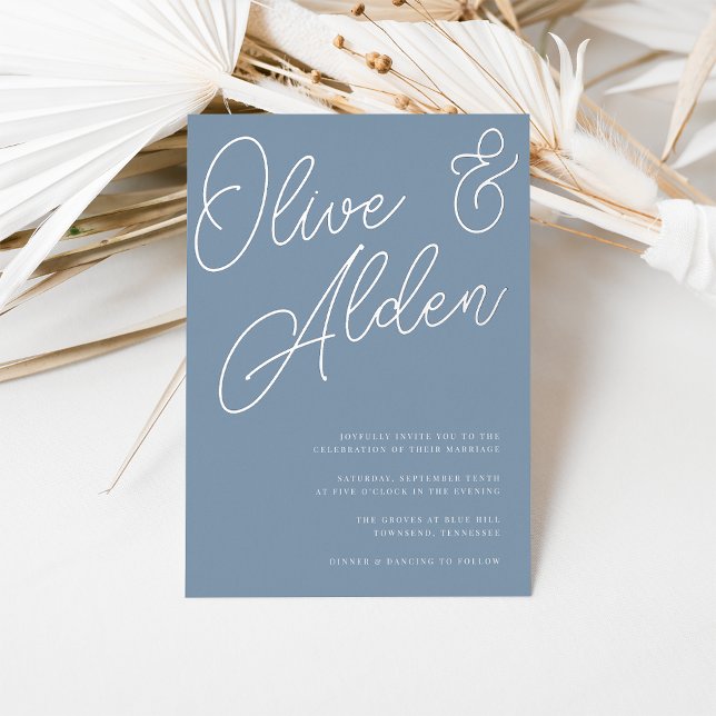 Dusty Blue | Silver Foil Script Wedding Folieneinladung (Von Creator hochgeladen)