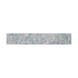 Dusty Blue Silver GlitterFloral Einladungsbanderole