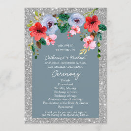 Dusty Blue Silver Glitzer Aquarell Blumenstrauch Programm