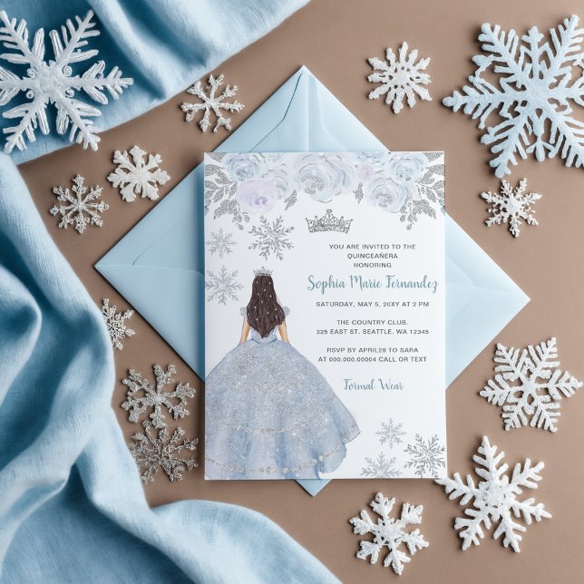 Dusty Blue Silver Glitzer Dress Winter Quinceañera Einladung (Dusty Blue Silver Glitter Dress Winter Quinceañera Invitation)