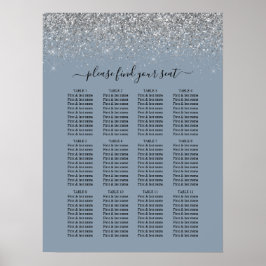Dusty Blue & Silver Glitzer Hochzeitskarte Poster