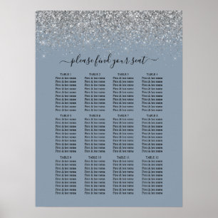 Dusty Blue & Silver Glitzer Hochzeitskarte Poster