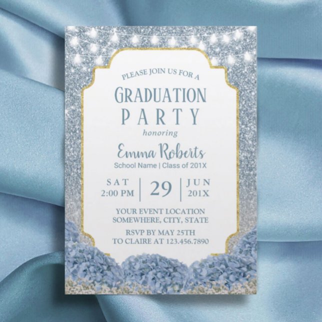 Dusty Blue & Silver Glitzer Ombre Graduation Party Einladung (Von Creator hochgeladen)