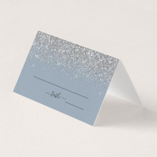 Dusty Blue & Silver Glitzer Wedding Platzkarte