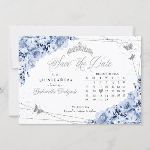 Dusty Blue & Silver Quinceañera Save the Date Einladung